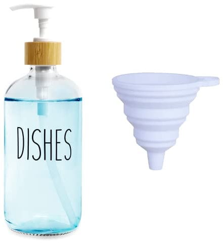 LOOCHICA Dish Clear Glass Soap Dispenser with Plastic Pump, 16 Oz Transparent Dish Soap Dispenser Set Refillable Reusable Apothecary Soap Pump Dispenser Bottles for Bathroom and Kitchen