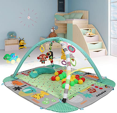 Tapis de jeu bébé avec arche de jeu, 2en1 tapis d'eveil et parc bebe, jouer du piano pour nouveau-nés, jouets éducatifs pour garçons et filles âgés de 1 à 36 mois