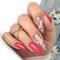 Ceboic 24 Pièces Amande Faux Ongles Court, French Press on Nails Glossy Ongles à Coller avec Autocollants Adhesif, Stiletto Almond Faux Ongles pour Femme et Fille (Rose Rouge Fleurs)