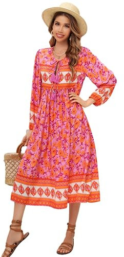 R.Vivimos Robe longue décontractée pour femme avec imprimé cravate et manches longues, Mauve, XX-Large