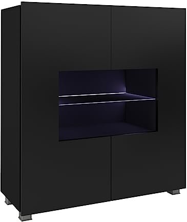 Lomadox Highboard mit Glasböden und Glasrahmentür in schwarz Hochglanz, B/H/T ca. 100/107/35 cm