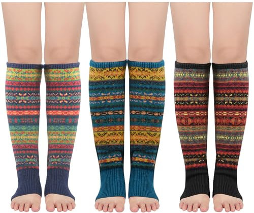 Durio Stulpen Damen Lange Winter Beinwärmer Gestrickt Verdicken Beinstulpen Böhmen Schwarz Blau u. Navy