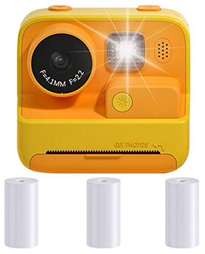 Seprendi - Cámara de fotos instantánea para niños, 1080p, impresión digital, fotografía de doble lente con cámara de papel de impresión, color amarillo