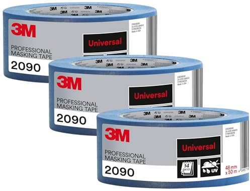 3M Pro Hand-Masker 2090 Profi Malerband für glatte Oberflächen, UV-beständig, innen und außen, 48 mm x 50 m (Packung mit 3)