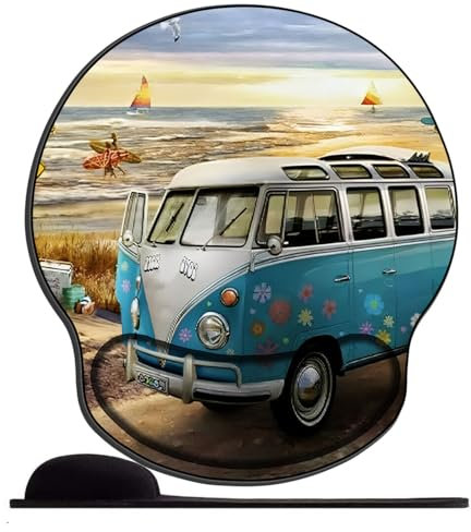 Mauspad mit Gelkissen - 26x23cm - Mousepad Ergonomisches mit Handauflage für schonende Handgelenk Haltung für das Home Office,Arbeiten,Lernen-Blauer Bus