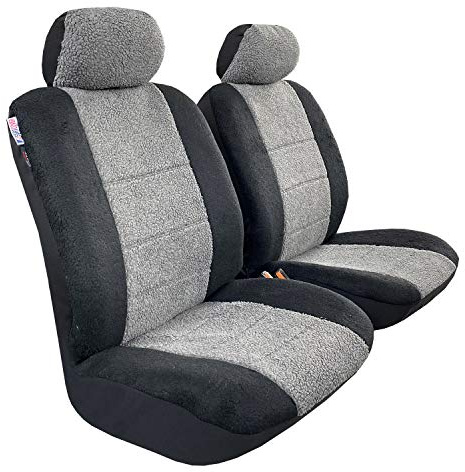 iSEATCOVER Faux Schaffell Sitzbezüge Schwarz Front Set für Pkw Lkw SUV, Furry Fuzzy Fluffy Sitzbezug Universal Größe Fit Auto Zubehör - Schwarz Grau