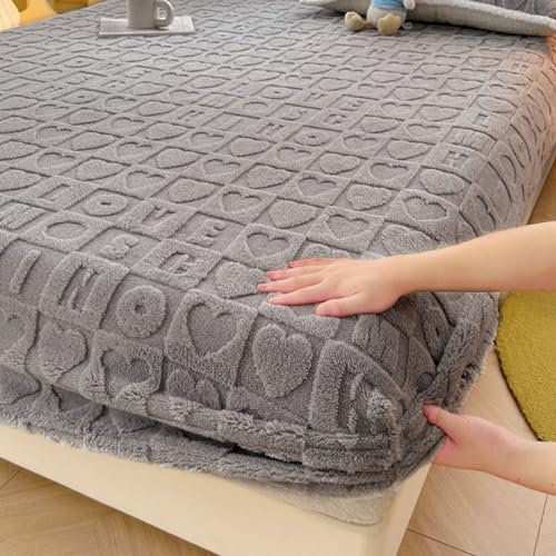 Hiseng Flanell Spannbettlaken, Weiches Spannbetttuch Leintuch, bis 30cm Matratzenhöhe, Elastisches Matratzenschoner für Boxspringbett & Wasserbett (48x74cm (Paar Kissenbezüge),Buchstaben grau)