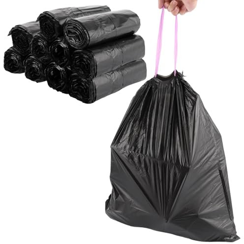 MUXHEL Juego de 200 bolsas de basura de 20 litros con cordón, 50 x 55 cm, bolsas de basura extrafuertes, 10 rollos de bolsas de basura con asa, bolsas de basura para basura doméstica y oficina, color