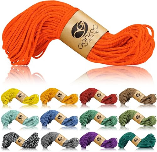 Ganzoo Paracord 350 Seil, Nylon Polyester, 2,5mm, Typ 1, 30m, Outdoor Schnur, Allzweckseil, Takelung für Armband, Hundehalsband, Hundeleine Knüpfen, Camping Survival, neon orange