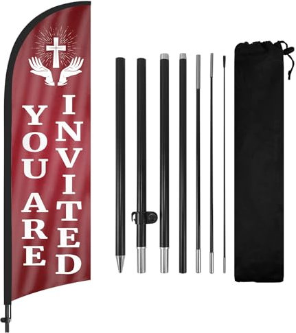 FSFLAG Christentum Feder Flagge mit Fahnenmast Kit und Erdspieß, 2,5 m Christentum windlose Flagge Banner Schild Geschäft für Außenwerbung