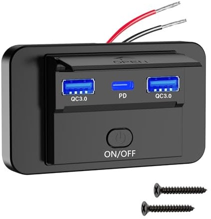 Linkstyle Dual USB Auto-Ladesteckdose, Dual QC3.0 USB & 36W PD Typ C Schnellladesteckdose Panel mit Schalter für 12V/24V Auto Marine