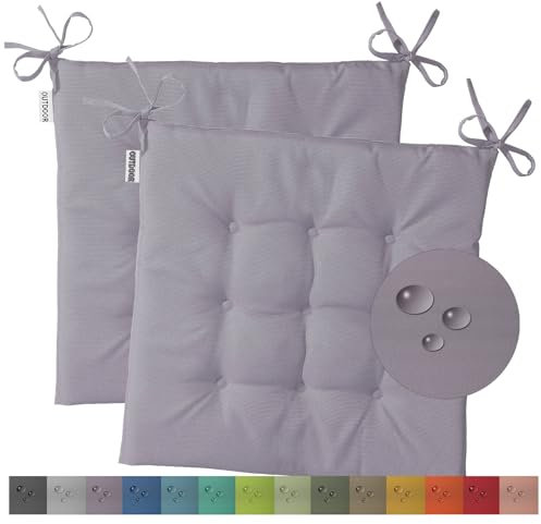 heimtexland 2er Pack Outdoor Stuhlkissen Sitzkissen wasserabweisend wetterfest Gartenkissen 40x40 gesteppt Gartenstuhl Gartenbank Polster Kissen UV-beständig Typ551 Dunkelgrau