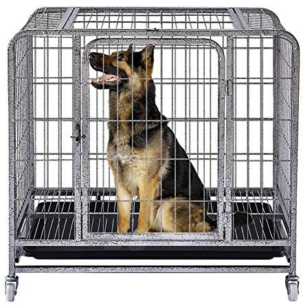 Robuste Hundebox aus Metall. Kleiner und mittelgroßer Hundekäfig, geeignet für Haustiere unter 25 km, Bullterrier, Boston Terrier, Corgi, Cocker Spaniel, japanischer Hund, Schmiedeeisenmaterial (Silb