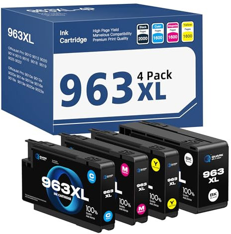 Quark 4 Stück 963XL Multipack Patronen für HP 963 963 XL für HP OfficeJet Pro 9010 9012 9013 9014 9015 9016 9018 9019 9020 9022 9023 9025 9026 9028 (Schwarz/Cyan/Magenta/Gelb)