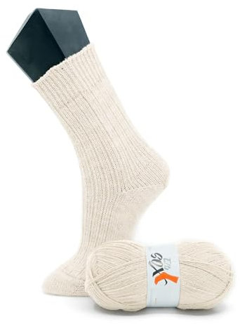ElbSox Pier 4-4fach Sockenwolle - 100g Wolle als Knäuel mit einer Lauflänge von ca.420m - reicht für ein paar Socken bis Größe 46 - Farbe 002 - Muschelweiß