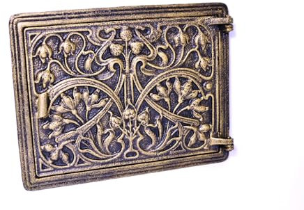 SEZAM Puerta de revisión maciza para estufas de hierro fundido, 31,2 x 2,5 x 24,5 cm, puerta de chimenea – Puerta de desalojo – para hornos, hornos de fuego y chimeneas – pintura dorada