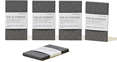 Naturschwamm von nordesign - 10 Stück Schwarz - Umweltfreundliche Schwämme - Saugstark & Langlebig - Vielseitig für Küche & Bad - Nachhaltig & Stylish (Pop-Up 10er Set)