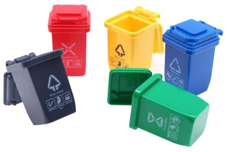 5 Stück Mini Mülleimer, Müll Sortierbehälter, Mülltonnenspielzeug, Mini Mülltonnen für Puppenhaus Möbel Im Maßstab, Mini Mülleimer mit Geöffneten Deckeln, Im Maßstab 1: 12 Kleines Mülleimer Modell