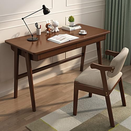 GXXINGIN Moderner Schreibtisch mit Schublade aus der Mitte des Jahrhunderts, einfacher Computertisch für Schlafzimmer, Wohnzimmer, Zuhause und Büro, Walnuss-Finish (100 cm)