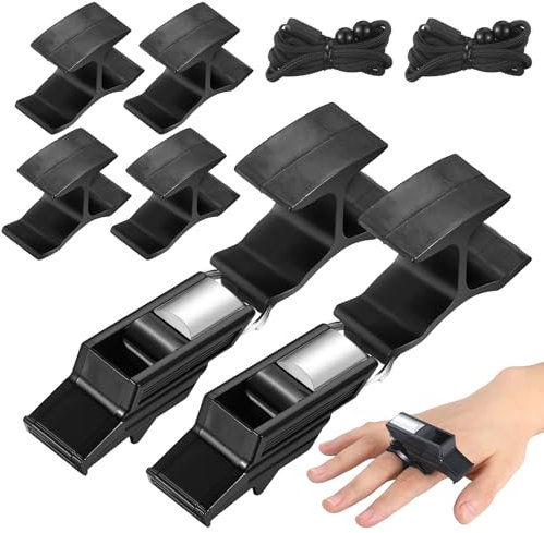 Relaxweex 2 Sets Finger Grip Referee Whistle Soccer Coach Whistles with Fingers Flip Grip Football Hockey Hand Whistle Metallic Loud Sports Whistle with Rubber Sleeve for Coaches Polices