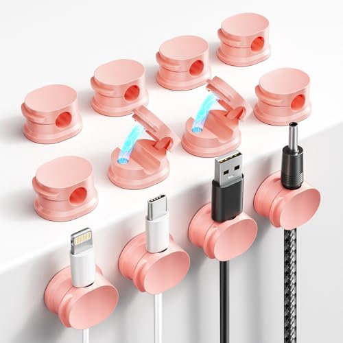 COCOMAX 12 Pack Magnetique Clips Câble,Auto-adhésif Organisateur de Câble,Support Cable pour HDMI/USB/Câbles de Chargement/Maison/Bureau Cable Management-Rose