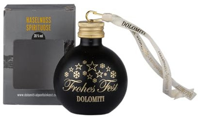 4er Set Glas-Christbaumkugeln mit Haselnuss Schnaps – 4 x 0,04 l – Schwarze Weihnachtskugeln befüllt – Geschenkidee für Genießer & Deko-Liebhaber Alkohol