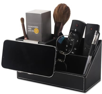 WAYIFON Schreibtisch Organizer, PU Leder Stiftehalter Schreibtisch, Büroorganizer mit 3 Speicherabteil, Multifunktionaler Stifte Organizer, Büro Organizer Bürobedarf für Büro Zuhause Schule,Schwarz