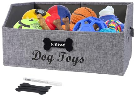 Geyecete Foldable Fabric Trapezoid Organizer Box, Grey - Personalized Dog Toy Bin, Large Dog Toy Box, Storage Box with Handle