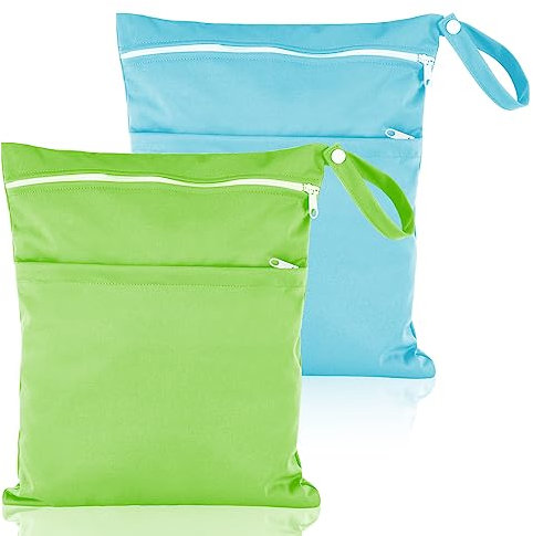 Kaisibum 2 Stück Wetbag Kindergarten Groß,Wickeltasche wasserdichte Windeltasche Nasstasche,Nassbeutel Kindergarten for Baby Stoffwindeln,Windelbeutel Dry Bag für Reisen Unterwegs(hellblau und grün)