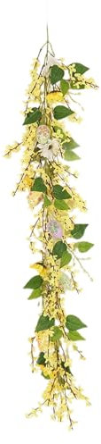belupai Künstliche Ostereier-Girlande, 99,1 cm, künstliche Forsythie-Blumen, Reben mit bunten Eiern, Frühlingsgirlande, Sprüh-Tischläufer, DIY-Blumenkranz für Zuhause, Party, Tischbaum (B)