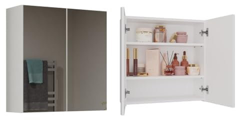 White Bathroom Cabinet with Mirror, 60x60x22cm - Elegant Bathroom Mirror Cabinets for Storage - Perfect Bathroom Cabinets with Mirror for Modern Spaces