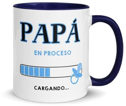 Kembilove Taza Papá en Proceso – Regalo Original para Futuro Papá – Idea Creativa para Anunciar Embarazo – Taza Divertida con Diseño de Carga – Cerámica Azul 350ml para Sorpresa Familiar