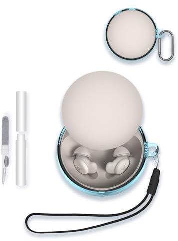 Case Cover for Soundcore by Anker A20 Noise Masking True Wireless Earbud Headphones,WUNIAK Clear Soft TPU Protective Cover with Keychain and Cleaner Kit for Women Men Shockproof Skin,Transparent Blue