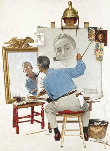 Waeta Rnvzx Norman Rockwell Triple Self-Portrait Poster Moderne Leinwand Wandkunst Norman Rockwell Druck Malerei Für Wohnzimmer Dekor Bilder 40x60cm Kein Rahmen