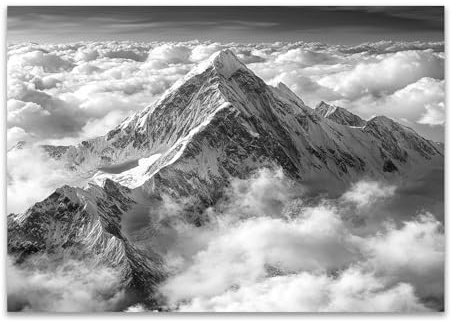 DunPei Schwarz Weiß Leinwand Bilder Bild Berge auf Leinwand Malerei Poster Wandbilder Wohnzimmer Schlafzimmer Wanddekoration(Schwarz Weiß)-80x120cm Ungerahmt