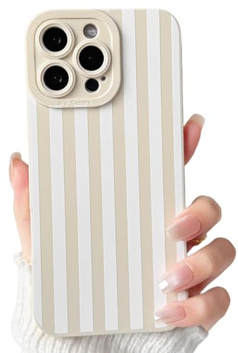 NITITOP Compatible with iPhone 16 Pro Case Cute Striped - White | for Women Girls Men Boys, Line Stripes Pattern, Soft TPU Shockproof Cover, Full Camera Protection
