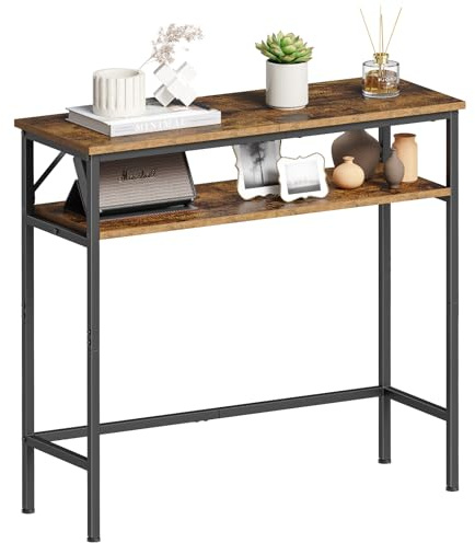 Asgolion Konsolentisch, Schmaler Sofatisch mit 2 Ablagen, 24 x 75 x 75 cm, Flurtisch für Kleine Räume, für Wohnzimmer, Eingangsbereich, Schlafzimmer, Flur, vintagebraun