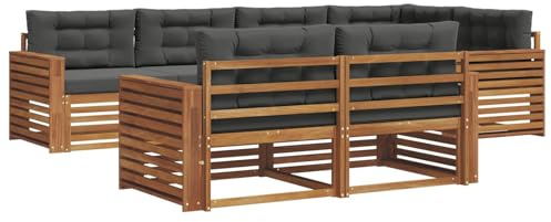 vidaXL Outdoor-Sofagarnitur mit Kissen 7 pcs Natur und Anthrazit, Balkonsofa, modernes Eckmöbel, robuster Lounge, Terrassen-Sitzgruppe, bequemer Gartenstuhl