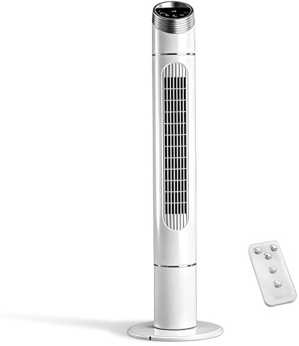 LEADZM 107cm Turmventilator 40W 12h Timer Schwenkbar Weiß