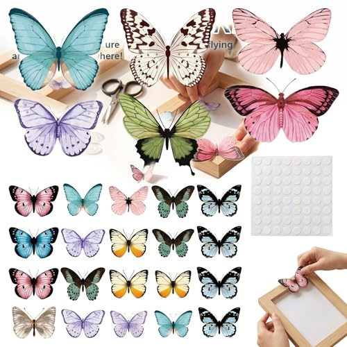 36 Stück 3D Schmetterlinge Deko - Bunte Wanddeko Butterfly Wandsticker aus PVC - Wandtattoo Schmetterling zum Kleben für Garten, Balkon, Wohnzimmer & Kinderzimmer - Inklusive Klebepunkte