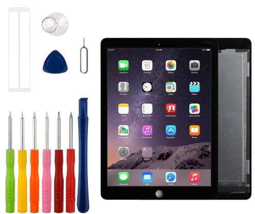 Duotipa Neu LCD Display Kompatibel mit iPad Air 2 2014 A1566 A1567 LCD Display Touchscreen Digitizer Montage mit Reparatur Tools Kit（Black）