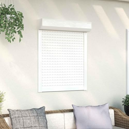 Teenpull Persiana enrollable blanca de aluminio y poliuretano, 80 x 100 cm, con riel guía y accesorios de montaje para ventanas, fachadas, protección visual y protección solar en exteriores