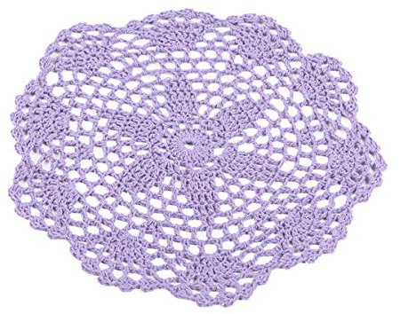 Winwinfly Hand Crochet Round Placemats and Coasters Woven Lace Doily Table Place Mats for Dining Table,Light Purple