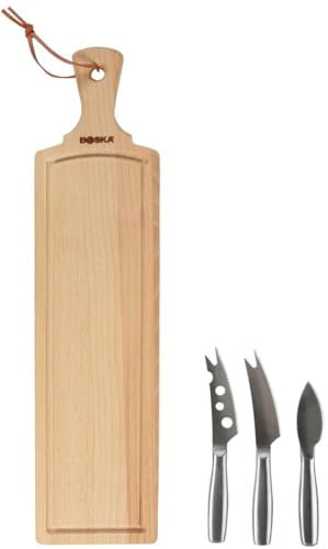 BOSKA Ensemble à fromage Amigo de Planche à fromage/Avec couteaux à fromages/Pour chaque type de fromage/Brun/Argent / 44,5 cm