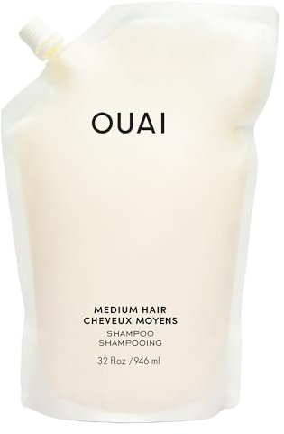OUAI Medium Shampoo Refill Pouch - Super Hydrating Shampoo - Nourishes with Babassu and Coconut Oils, Strengthens with Keratin & Adds Shine with Kumquat Extract - 32 fl oz