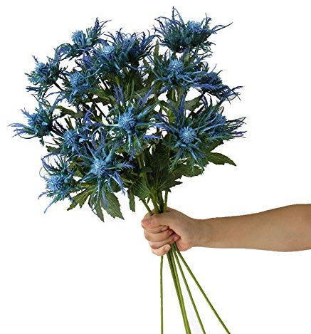 Romase Künstliche Distel mit 3 Zweigen, Strauß, Lange Stiele, Seidendistelblume, echte Größe und fühlen Sich echt an, künstliche Distelblumen für Heimdekoration, Garten, Hochzeit, Büro, Abschlussball
