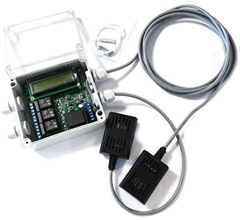 Feuchtraum Entfeuchter Lüftersteuerung Abluftsteuerung Taupunktdifferenz IP65 Gehäuse LCD Uhr 2x Sensoren (Kabelgebunden)