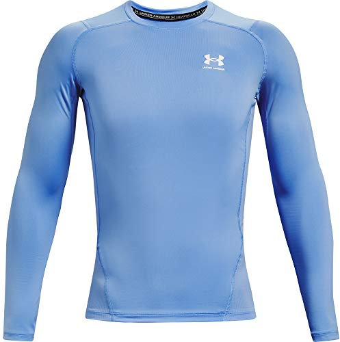 Under Armour Men's HeatGear Compression Long-Sleeve T-Shirt Crew Neck Sweatshirt, Carolina Blue (475)/White, X-Large