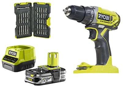 Pack RYOBI Perceuse Visseuse 18V OnePlus - 1 Batterie LithiumPlus 2,5 Ah 1 Chargeur rapide - R18DD2-0 - Coffret antichocs 40 embouts de vissage - porte-embouts RAK40SD