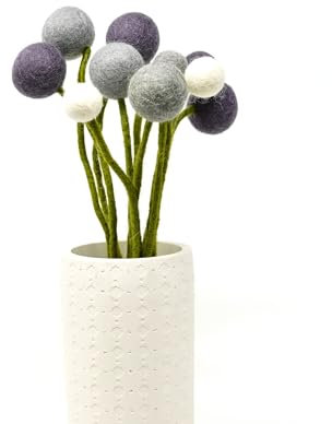 Gry & SIF künstlicher Blumenstrauß aus Filz, dekorative Blumen-Arrangements, Winterstrauß, Lila, Grau, Weiß, Wohnzimmer-Deko, Handmade, Fairtrade | 1x Filz-Blumenstrauß Lilly, 11-teilig